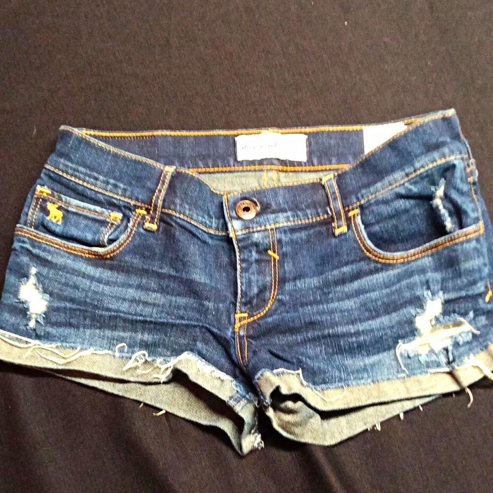 Abercrombie Girls Dark Wash Blue Denim Cut-Off Shorts Distressed Pockets 12